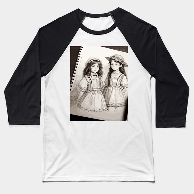 Pencil drawing. Portrait of twin girls Baseball T-Shirt by CatCoconut-Art